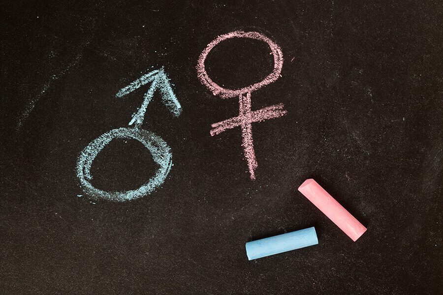 Male and female symbols drawn on a chalkboard.